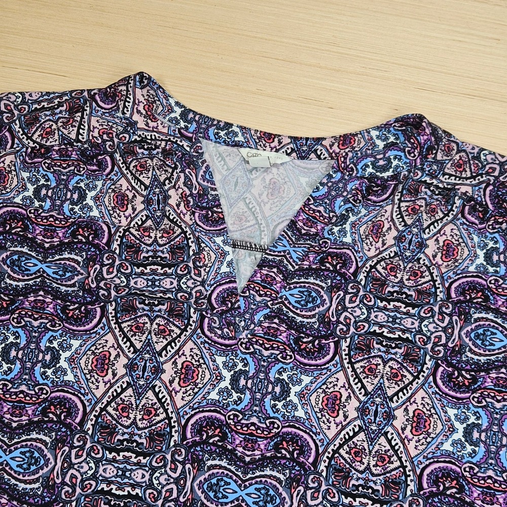 Cato Paisley Blouse Women 14/16W Purple Bell Sleeve V-Neck Top Psychedelic